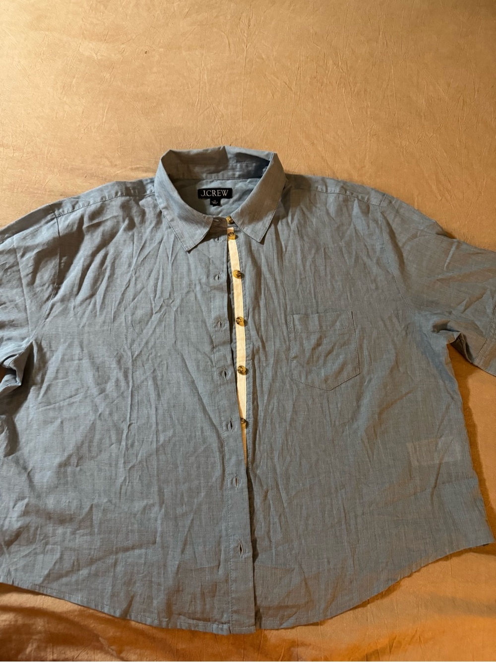 J.Crew Women’s Cropped Size 16 Light Blue Button-Down Shirt with Elbow Sleeves
